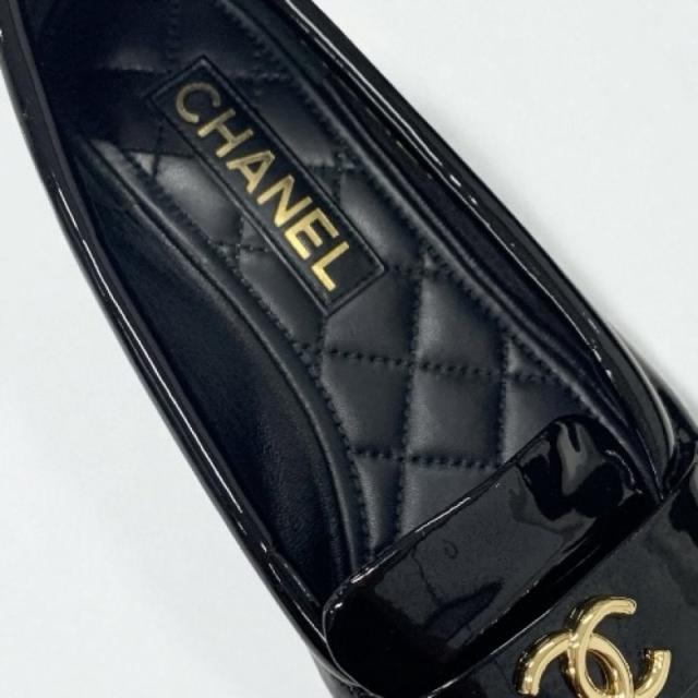 シャネル CHANEL ローファー 革靴 靴 シューズ パテント ブラック 黒 ゴールド ココマーク フラットシューズ_6