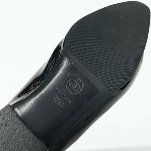 シャネル CHANEL ローファー 革靴 靴 シューズ パテント ブラック 黒 ゴールド ココマーク フラットシューズ_7