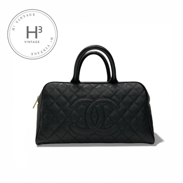 シャネル CHANEL ハンドバッグ ブラック ゴールド マトラッセ ココマーク ボストンバッグ