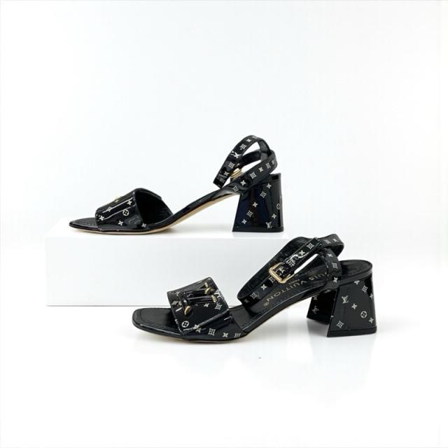 ルイヴィトン LOUIS VUITTON シェイクライン モノグラム サンダル 靴 シューズ パテント ブラック 黒 ゴールド LVロゴ_2