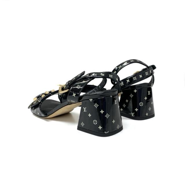 ルイヴィトン LOUIS VUITTON シェイクライン モノグラム サンダル 靴 シューズ パテント ブラック 黒 ゴールド LVロゴ_3