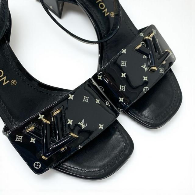 ルイヴィトン LOUIS VUITTON シェイクライン モノグラム サンダル 靴 シューズ パテント ブラック 黒 ゴールド LVロゴ_8