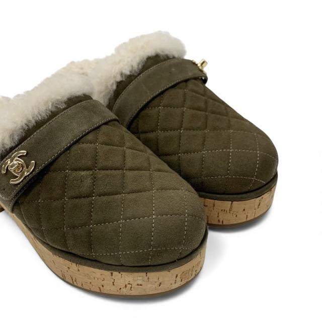 シャネル CHANEL サンダル 靴 シューズ スエード ムートン コルク