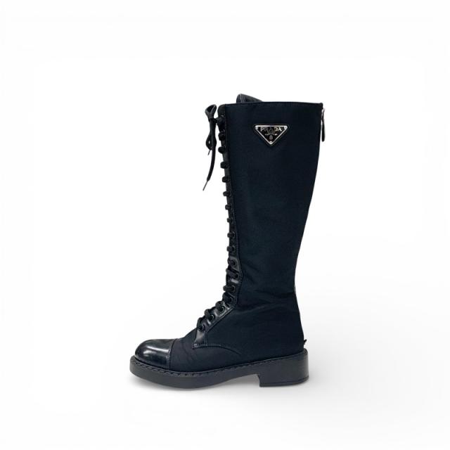 プラダ PRADA ブーツ ロングブーツ 靴 シューズ ナイロン ブラッシュドレザー ブラック 黒 Re-Nylon トライアングルロゴ_2