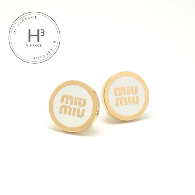 ミュウミュウ MIUMIU ピアス イヤリング ゴールド ホワイト ロゴ