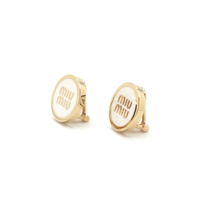 ミュウミュウ MIUMIU ピアス イヤリング ゴールド ホワイト ロゴ_1