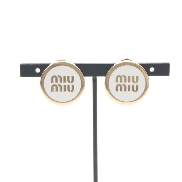 ミュウミュウ MIUMIU ピアス イヤリング ゴールド ホワイト ロゴ_6