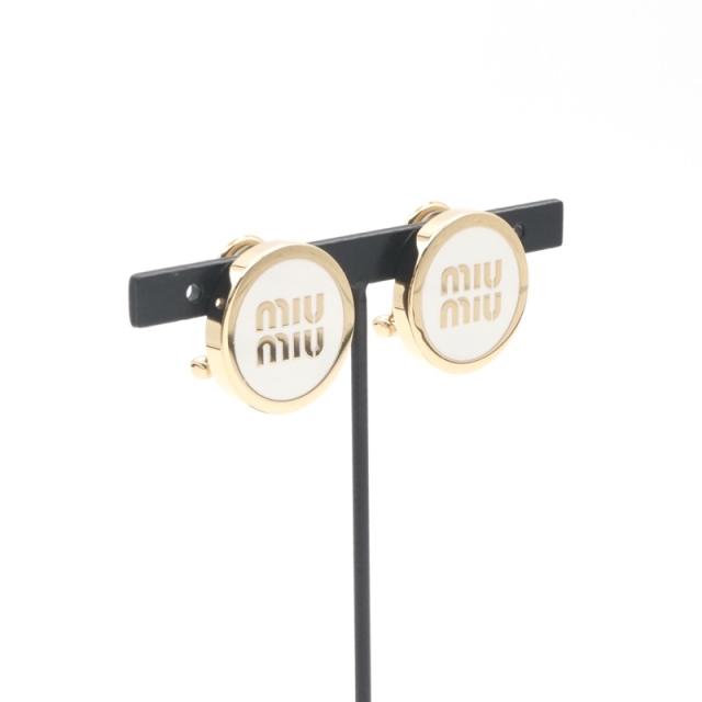ミュウミュウ MIUMIU ピアス イヤリング ゴールド ホワイト ロゴ_7