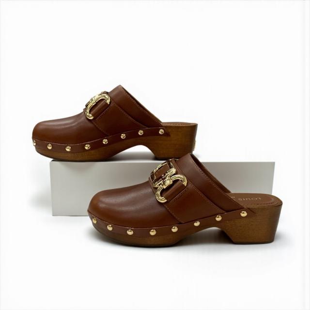 ルイヴィトン LOUIS VUITTON コテージライン サンダル 靴 シューズ レザー ブラウン ゴールド ロゴ スタッズ サボ ミュール_2