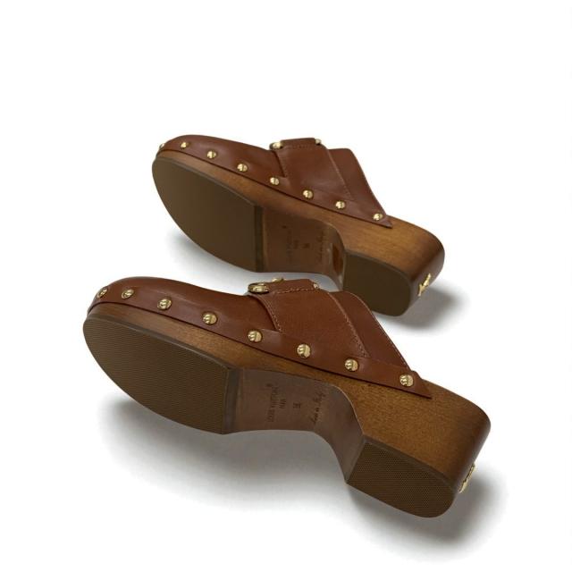 ルイヴィトン LOUIS VUITTON コテージライン サンダル 靴 シューズ レザー ブラウン ゴールド ロゴ スタッズ サボ ミュール_5