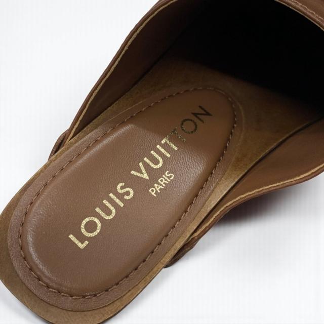 ルイヴィトン LOUIS VUITTON コテージライン サンダル 靴 シューズ レザー ブラウン ゴールド ロゴ スタッズ サボ ミュール_6