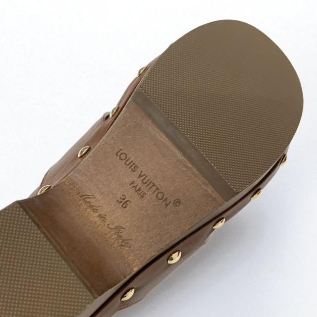 ルイヴィトン LOUIS VUITTON コテージライン サンダル 靴 シューズ レザー ブラウン ゴールド ロゴ スタッズ サボ ミュール_7
