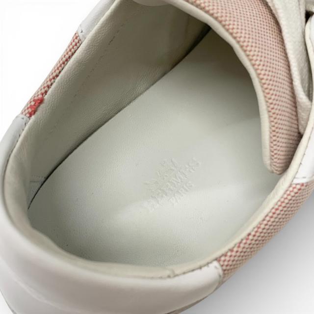 エルメス HERMES デイ スニーカー 靴 シューズ ファブリック レザー ピンク ホワイト シルバー ケリー金具_6