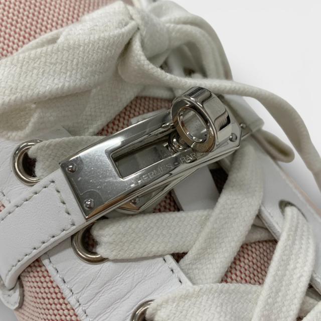 エルメス HERMES デイ スニーカー 靴 シューズ ファブリック レザー ピンク ホワイト シルバー ケリー金具_7