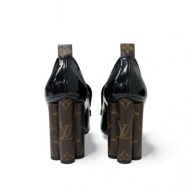 ルイヴィトン LOUIS VUITTON スウィフトライン モノグラム パンプス 靴 シューズ パテント ブラック ブラウン ゴールド LVロゴ_4