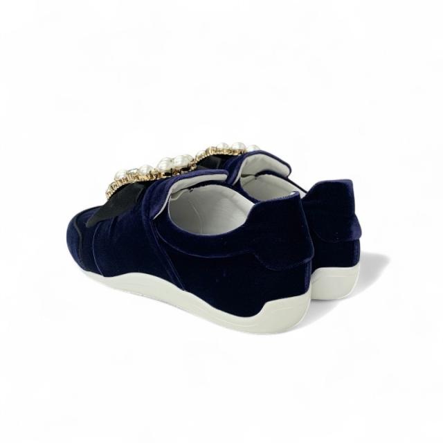 ロジェヴィヴィエ Roger Vivier スニーカー 靴 シューズ ベロア サテン ネイビー ブラック スリッポン パール ビジュー_3