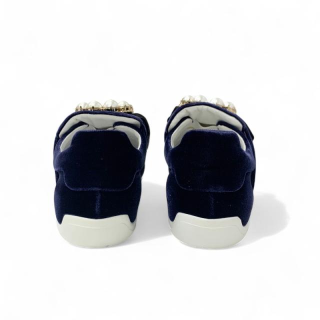 ロジェヴィヴィエ Roger Vivier スニーカー 靴 シューズ ベロア サテン ネイビー ブラック スリッポン パール ビジュー_4
