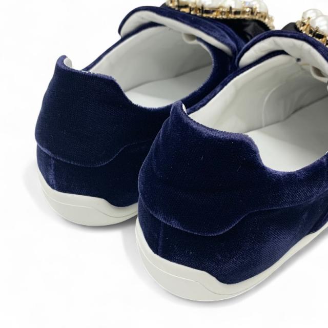 ロジェヴィヴィエ Roger Vivier スニーカー 靴 シューズ ベロア サテン ネイビー ブラック スリッポン パール ビジュー_9