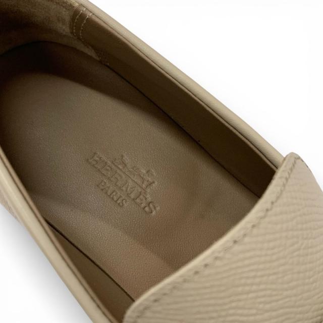 エルメス HERMES デスタン ローファー 革靴 靴 シューズ レザー ベージュ シルバー ケリー金具 モカシン フラットシューズ_5