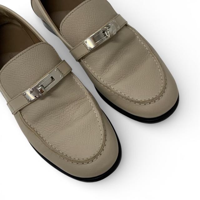 エルメス HERMES デスタン ローファー 革靴 靴 シューズ レザー ベージュ シルバー ケリー金具 モカシン フラットシューズ_7