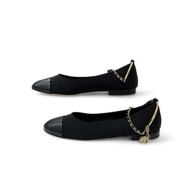 シャネル CHANEL フラットシューズ 靴 シューズ ファブリック レザー 