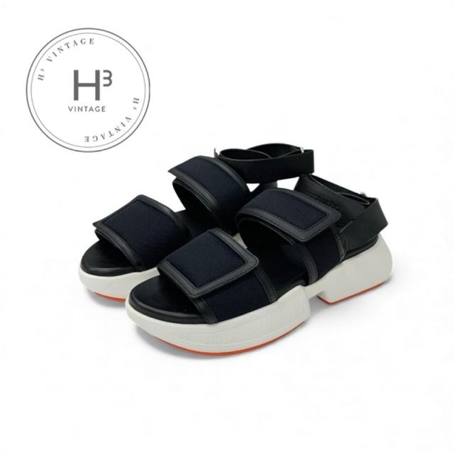 エルメス HERMES ギーク サンダル 靴 シューズ メッシュ レザー ブラック ホワイト ベルクロ ストラップ スポーツサンダル