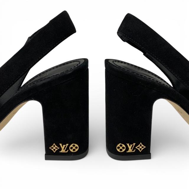 ルイヴィトン LOUIS VUITTON パンプス 靴 シューズ スエード ブラック ゴールド LVロゴ スリングバック ストラップ_8