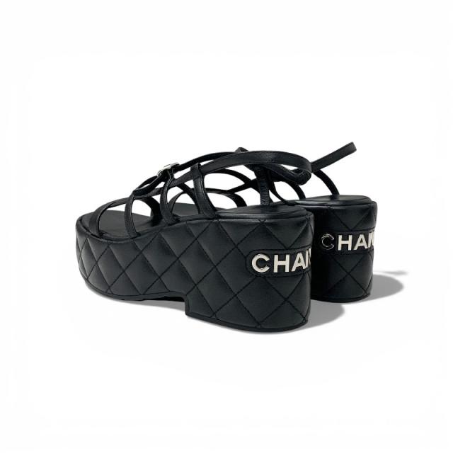 シャネル CHANEL サンダル 靴 シューズ レザー ブラック 黒 マトラッセ