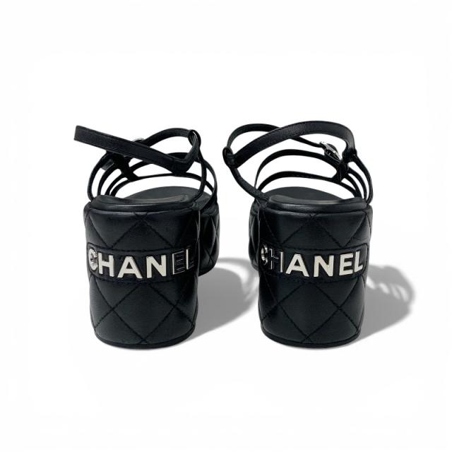 シャネル CHANEL サンダル 靴 シューズ レザー ブラック 黒 マトラッセ