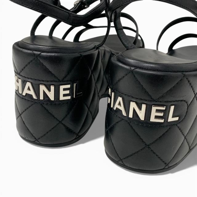 CHANEL ブラックサンダル ロープストラップ シャネル CHANEL サンダル 靴 シューズ レザー ブラック 黒 マトラッセ