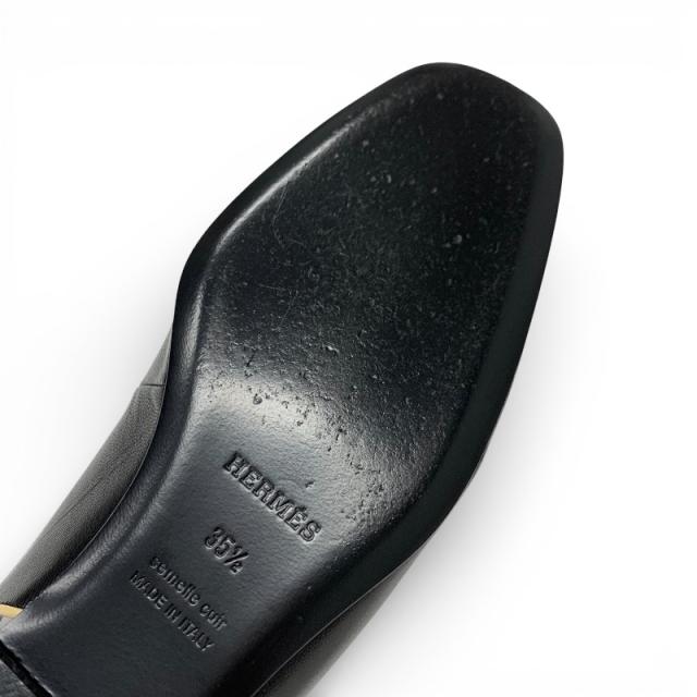 エルメス HERMES クレオ フラットシューズ 靴 シューズ レザー ブラック シルバー スリングバック ストラップ バレエシューズ_7