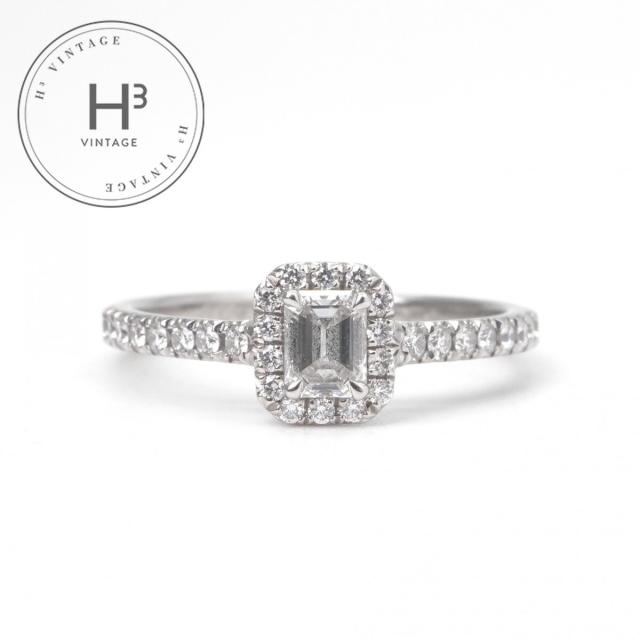 ティファニー TIFFANY&amp;Co. エメラルド カット エンゲージメント リング ダイヤモンド プラチナ バンド ソレスト リング 指輪 Pt950
