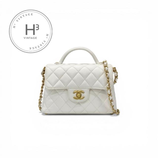 シャネル CHANEL バッグ ショルダーバッグ ホワイト ゴールド マトラッセ スモールフラップバッグ トップハンドル ターンロック