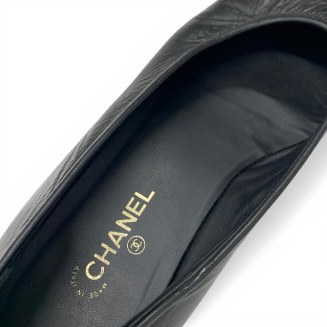 シャネル CHANEL フラットシューズ 靴 シューズ レザー ブラック ココマーク パール フラットパンプス_6