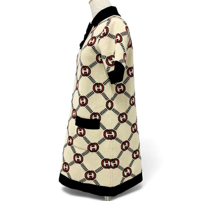 グッチ GUCCI ワンピース ベージュ ブラック レッド インターロッキングG リバーシブル ポロドレス ニット_1