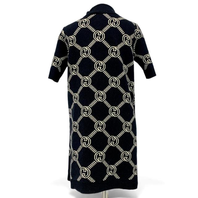 グッチ GUCCI ワンピース ベージュ ブラック レッド インターロッキングG リバーシブル ポロドレス ニット_4