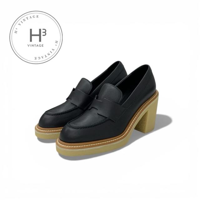 エルメス HERMES ディディ パンプス 靴 シューズ レザー ブラック ヒールローファー