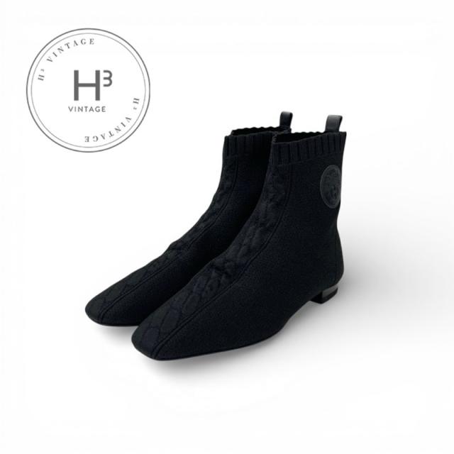 エルメス HERMES デュオ ブーツ ショートブーツ 靴 シューズ ファブリック ブラック 黒 ニット エクスリブリス 40,755円