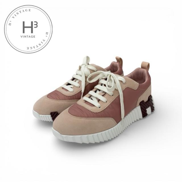 エルメス HERMES バウンシング スニーカー 靴 シューズ ファブリック スエード ピンク ブラウン