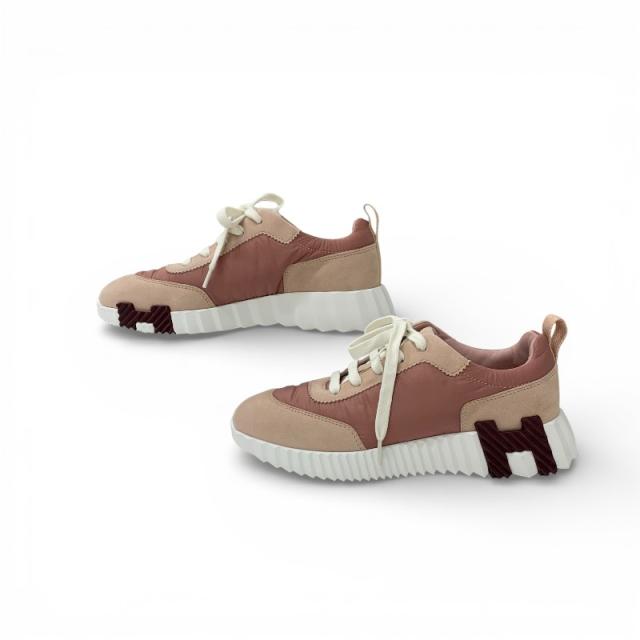 エルメス HERMES バウンシング スニーカー 靴 シューズ ファブリック スエード ピンク ブラウン_1