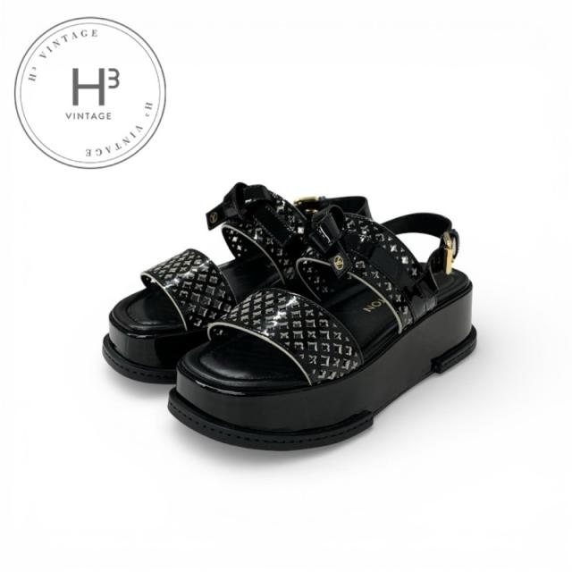 ルイヴィトン LOUIS VUITTON マヤライン サンダル 靴 シューズ パテント ブラック 黒 LVロゴ モノグラムフラワー ストラップ