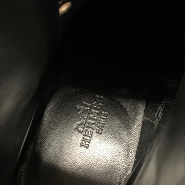 エルメス HERMES ブーツ ショートブーツ 靴 シューズ レザー ブラック 黒 シルバー スタッズ ベルト_6