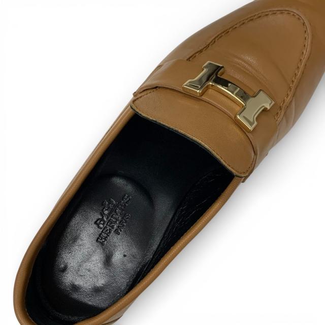 エルメス HERMES パリ ローファー 革靴 靴 シューズ レザー ナチュラル ゴールド H金具 モカシン_6