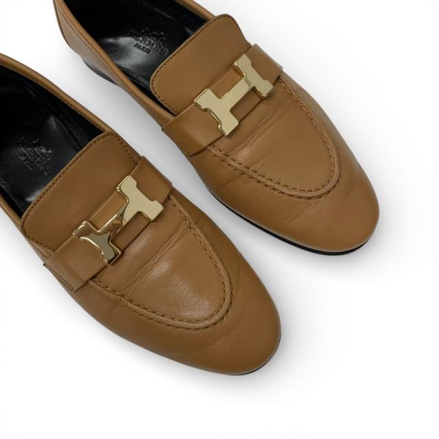 エルメス HERMES パリ ローファー 革靴 靴 シューズ レザー ナチュラル ゴールド H金具 モカシン_8