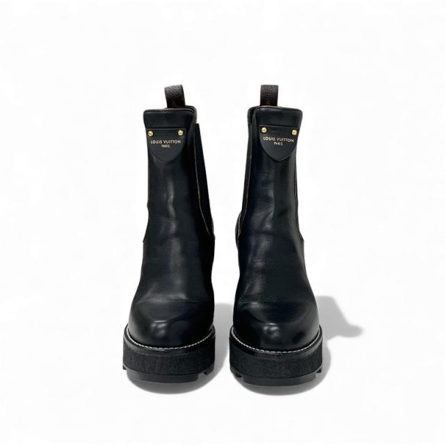 ルイヴィトン LOUIS VUITTON ボブールライン モノグラム ブーツ ショートブーツ 靴 シューズ レザー ブラック ブラウン ゴールド ロゴ_1