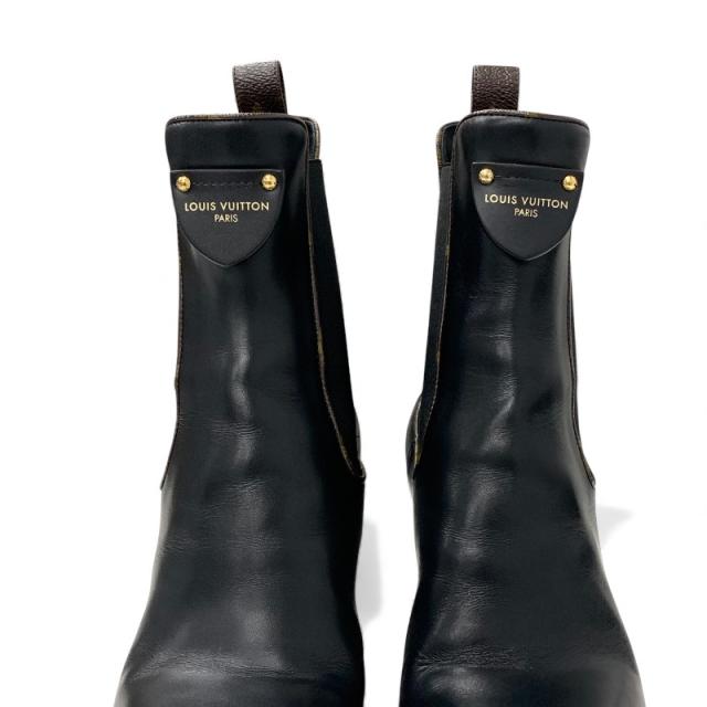 ルイヴィトン LOUIS VUITTON ボブールライン モノグラム ブーツ ショートブーツ 靴 シューズ レザー ブラック ブラウン ゴールド ロゴ_8