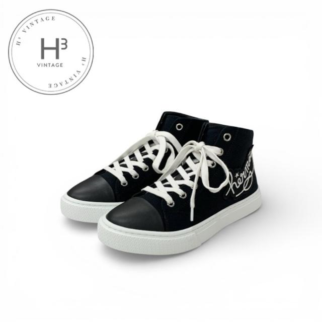 エルメス HERMES イリコ スニーカー 靴 シューズ キャンバス レザー ブラック ホワイト 未使用 ワッペン ハイカット