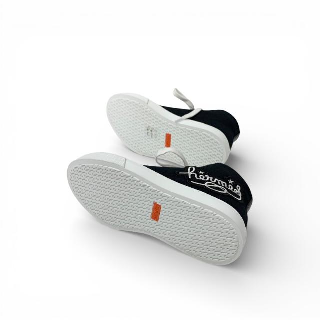 エルメス HERMES イリコ スニーカー 靴 シューズ キャンバス レザー ブラック ホワイト 未使用 ワッペン ハイカット_5