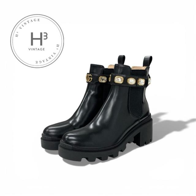 グッチ GUCCI ブーツ ショートブーツ 靴 シューズ レザー ブラック 黒