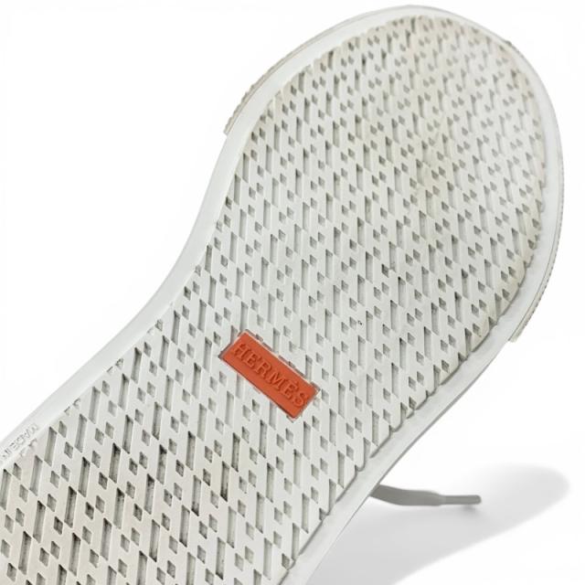 エルメス HERMES ゲット スニーカー 靴 シューズ キャンバス レザー グレー ホワイト ブラック ローカット ロゴ_7
